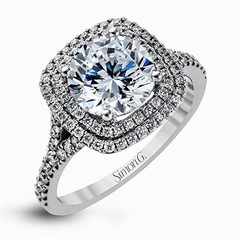 Round-cut Double-Halo Engagement Ring & Matching Wedding Band in 18k Gold with Diamonds MR2461_WHITE_18K_SEMI