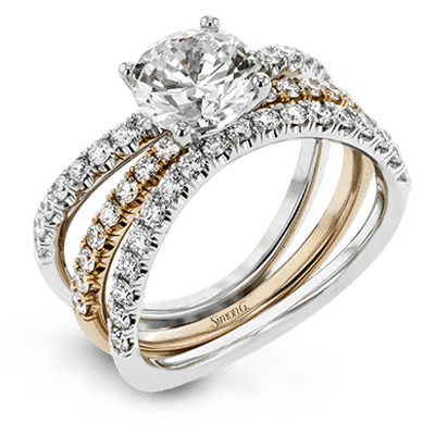 Round-cut Engagement Ring & Matching Wedding Band in 18k Gold with Diamonds LR1083_WHITE_18K_SET