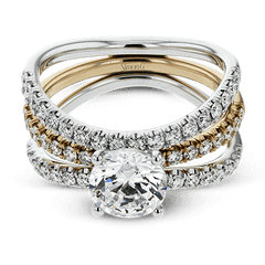 Round-cut Engagement Ring & Matching Wedding Band in 18k Gold with Diamonds LR1083_WHITE_18K_SET