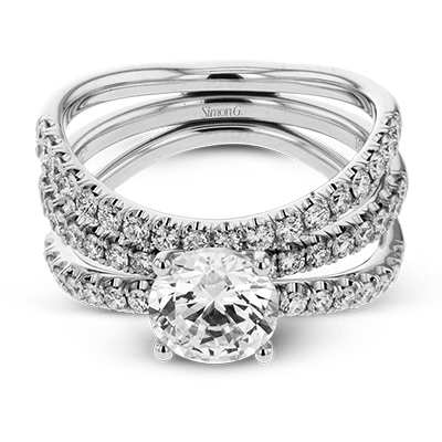 Round-cut Engagement Ring & Matching Wedding Band in 18k Gold with Diamonds MR2220 WHITE 18K SET