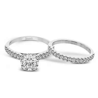 Round-cut Engagement Ring & Matching Wedding Band in 18k Gold with Diamonds LR2199 WHITE 18K SET