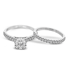 Round-cut Engagement Ring & Matching Wedding Band in 18k Gold with Diamonds LR2199 WHITE 18K SET