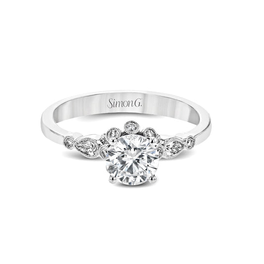 Round-cut Engagement Ring & Matching Wedding Band in 18k Gold with Diamonds LR2380 WHITE 18K SET