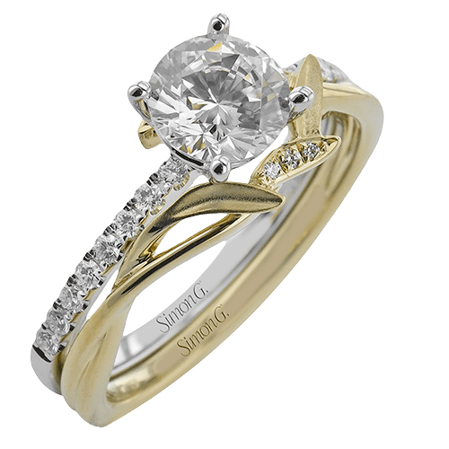 Round-cut Engagement Ring & Matching Wedding Band in 18k Gold with Diamonds LR3230 WHITE 18K X 2T