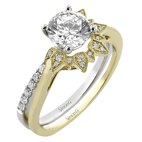 Round-cut Engagement Ring & Matching Wedding Band in 18k Gold with Diamonds LR3235 WHITE 18K X 2T