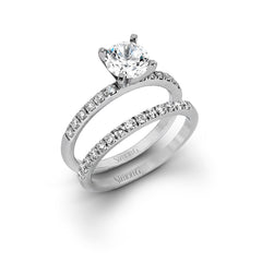 Round-cut Engagement Ring & Matching Wedding Band in 18k Gold with Diamonds MR2173-D WHITE 18K SET