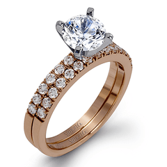 Round-cut Engagement Ring & Matching Wedding Band in 18k Gold with Diamonds MR1686 WHITE 18K SET