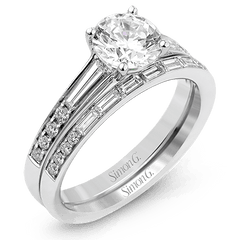 Round-cut Engagement Ring & Matching Wedding Band in 18k Gold with Diamonds MR2220 WHITE 18K SET