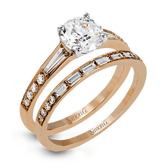 Round-cut Engagement Ring & Matching Wedding Band in 18k Gold with Diamonds MR2220 WHITE 18K SET