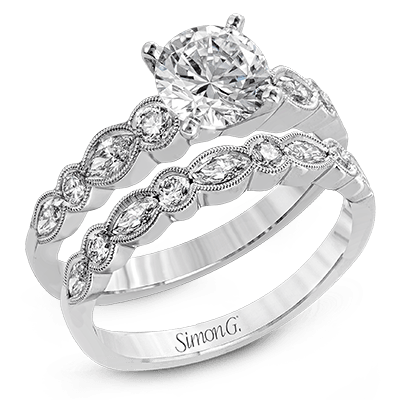 Round-cut Engagement Ring & Matching Wedding Band in 18k Gold with Diamonds MR2399 WHITE 18K SET