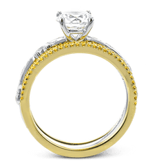 Round-cut Engagement Ring & Matching Wedding Band in 18k Gold with Diamonds PR108 WHITE 18K SET