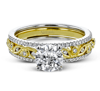 Round-cut Engagement Ring & Matching Wedding Band in 18k Gold with Diamonds PR108 WHITE 18K SET