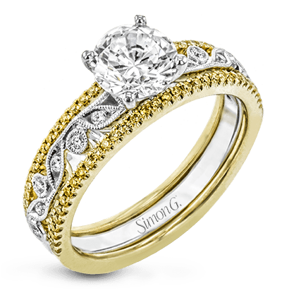 Round-cut Engagement Ring & Matching Wedding Band in 18k Gold with Diamonds PR108 WHITE 18K SET