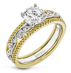 Round-cut Engagement Ring & Matching Wedding Band in 18k Gold with Diamonds MR3058 2T 18K SET