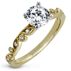 Round-cut Engagement Ring & Matching Wedding Band in 18k Gold with Diamonds PR108 WHITE 18K SET