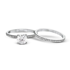 Round-cut Engagement Ring & Matching Wedding Band in 18K Gold with Diamonds TR431_WHITE_18K_SET