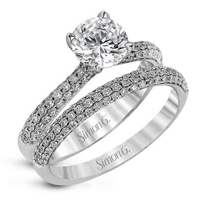 Round-cut Engagement Ring & Matching Wedding Band in 18k Gold with Diamonds MR1686 WHITE 18K SET