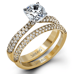 Round-cut Engagement Ring & Matching Wedding Band in 18K Gold with Diamonds TR431_WHITE_18K_SET