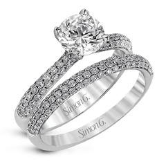 Round-cut Engagement Ring & Matching Wedding Band in 18K Gold with Diamonds TR431_WHITE_18K_SET