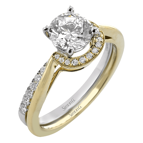 Round-cut Half-Halo Engagement Ring & Matching Wedding Band in 18k Gold with Diamonds LR3231 WHITE 18K X 2T