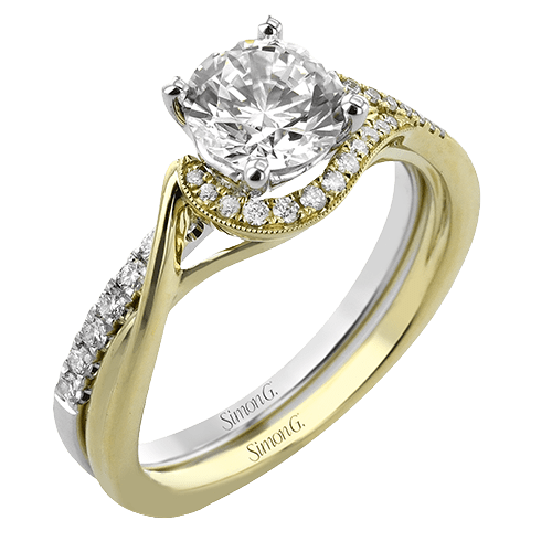 Round-cut Half-Halo Engagement Ring & Matching Wedding Band in 18k Gold with Diamonds LR3234 WHITE 18K X 2T