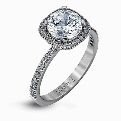 Round-cut Halo Engagement Ring & Matching Wedding Band in 18k Gold with Diamonds MR1840-A WHITE 18K SET