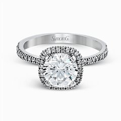 Round-cut Halo Engagement Ring & Matching Wedding Band in 18k Gold with Diamonds MR1840-A WHITE 18K SET