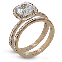 Round-cut Halo Engagement Ring & Matching Wedding Band in 18k Gold with Diamonds MR1840-A WHITE 18K SET