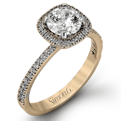 Round-cut Halo Engagement Ring & Matching Wedding Band in 18k Gold with Diamonds MR1842-A WHITE 18K SET