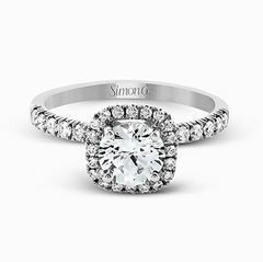 Round-cut Halo Engagement Ring & Matching Wedding Band in 18k Gold with Diamonds MR2132 WHITE 18K SET