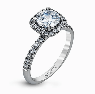 Round-cut Halo Engagement Ring & Matching Wedding Band in 18k Gold with Diamonds MR2132 WHITE 18K SET