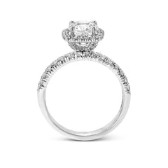 Round-cut Halo Engagement Ring & Matching Wedding Band in 18k Gold with Diamonds MR2132 WHITE 18K SET