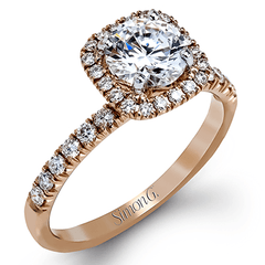 Round-cut Halo Engagement Ring & Matching Wedding Band in 18k Gold with Diamonds MR2132 WHITE 18K SET