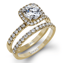 Round-cut Halo Engagement Ring & Matching Wedding Band in 18k Gold with Diamonds MR2132 WHITE 18K SET