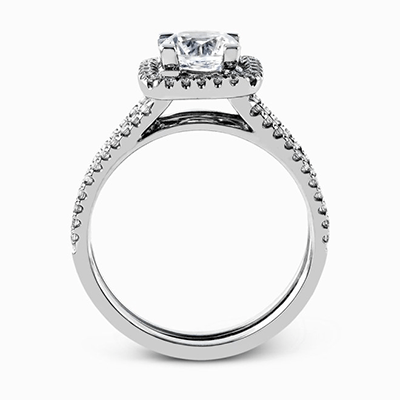 Round-cut Halo Engagement Ring & Matching Wedding Band in 18k Gold with Diamonds TR128 WHITE 18K SET