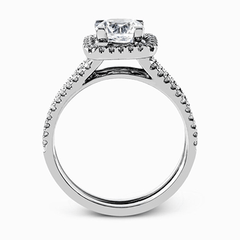 Round-cut Halo Engagement Ring & Matching Wedding Band in 18k Gold with Diamonds TR128 WHITE 18K SET