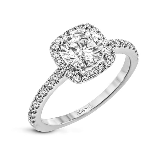 Round-cut Halo Engagement Ring & Matching Wedding Band in 18k Gold with Diamonds TR790 WHITE 18K SET