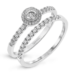 Round-cut Halo Ring & Matching Band in 18k Gold with Diamonds LR1100 WHITE 18K SET