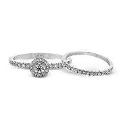 Round-cut Halo Ring & Matching Band in 18k Gold with Diamonds LR1100 WHITE 18K SET