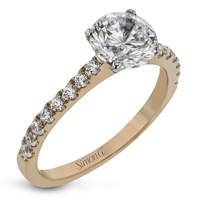 Round-cut Split-Shank Engagement Ring & Matching Wedding Band in 18k Gold with Diamonds MR3005_WHITE_18K_SET