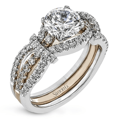 Round-cut Split-Shank Engagement Ring & Matching Wedding Band in 18k Gold with Diamonds MR3005_WHITE_18K_SET