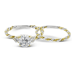 Round-cut Three-stone Engagement Ring & Matching Wedding Band in 18k Gold with Diamonds LR2637 WHITE 18K SET