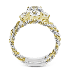 Round-cut Three-stone Engagement Ring & Matching Wedding Band in 18k Gold with Diamonds LR2637 WHITE 18K SET