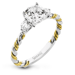 Round-cut Three-stone Engagement Ring & Matching Wedding Band in 18k Gold with Diamonds LR2637 WHITE 18K SET