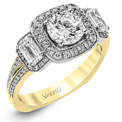 Round-Cut Three-Stone Halo Engagement Ring In 18k Gold With Diamonds TR446 WHITE 18K SEMI