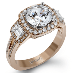 Round-Cut Three-Stone Halo Engagement Ring in 18k Gold with Diamonds TR484 WHITE 18K SEMI