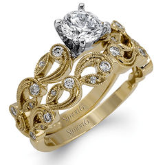 Round-cut Trellis Engagement Ring & Matching Wedding Band in 18k Gold with Diamonds TR473_WHITE_18K_SET