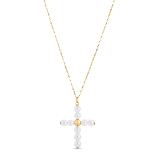 Yellow Gold Polished Gold & Pearl Fashion Necklace