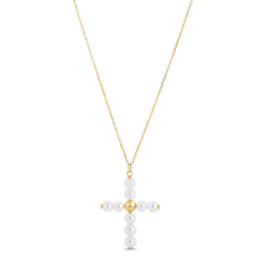 Yellow Gold Polished Gold & Pearl Fashion Necklace