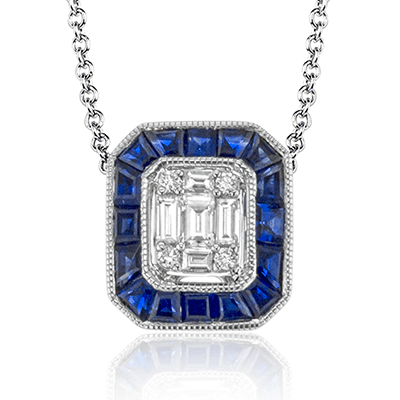 Sapphire Pendant Necklace in 18k Gold with Diamonds LP4555 WHITE 18K X